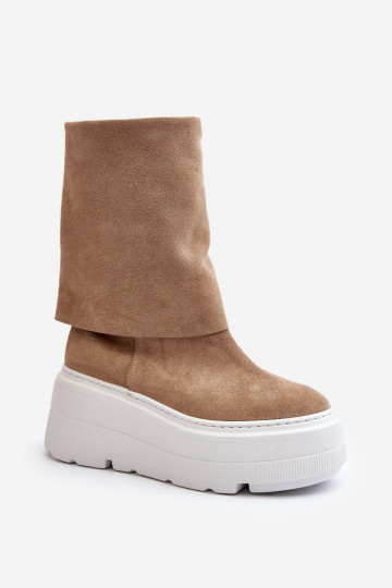 Zazoo 3410 Damen Wildleder-Stiefeletten mit Plattform in Sand