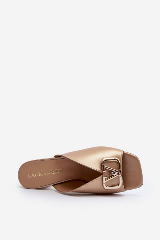 Eleganter Stil Damenhausschuhe mit Absätzen Laura Messi 2771 goldene Farbe Eleganter Stil Damenhausschuhe mit Absätzen Laura Messi 2771 goldene Farbe