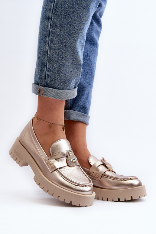 Haut Schuhe Mokassins mit Ornamenten CheBello 4291 goldene Farbe Haut Schuhe Mokassins mit Ornamenten CheBello 4291 goldene Farbe