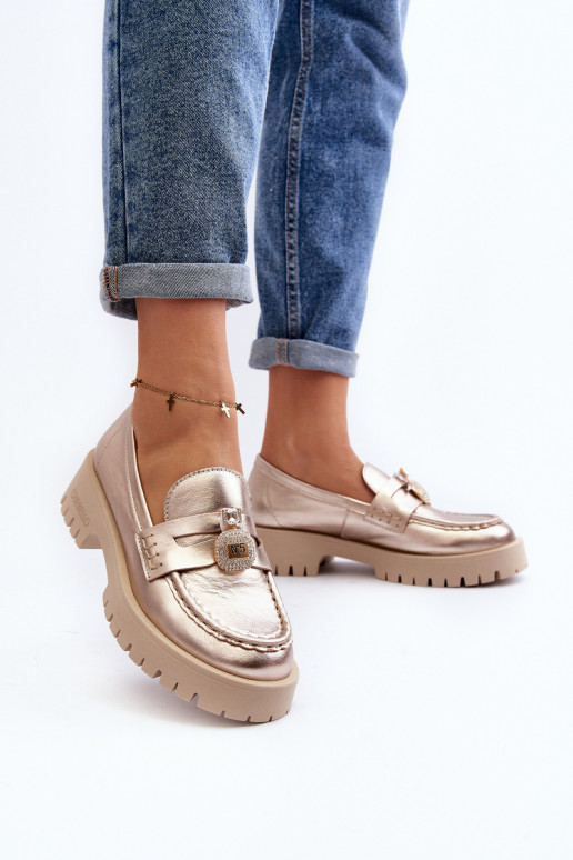 Haut Schuhe Mokassins mit Ornamenten CheBello 4291 goldene Farbe Haut Schuhe Mokassins mit Ornamenten CheBello 4291 goldene Farbe