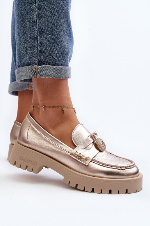 Haut Schuhe Mokassins mit Ornamenten CheBello 4291 goldene Farbe Haut Schuhe Mokassins mit Ornamenten CheBello 4291 goldene Farbe