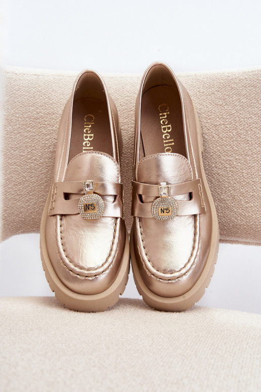 Haut Schuhe Mokassins mit Ornamenten CheBello 4291 goldene Farbe Haut Schuhe Mokassins mit Ornamenten CheBello 4291 goldene Farbe