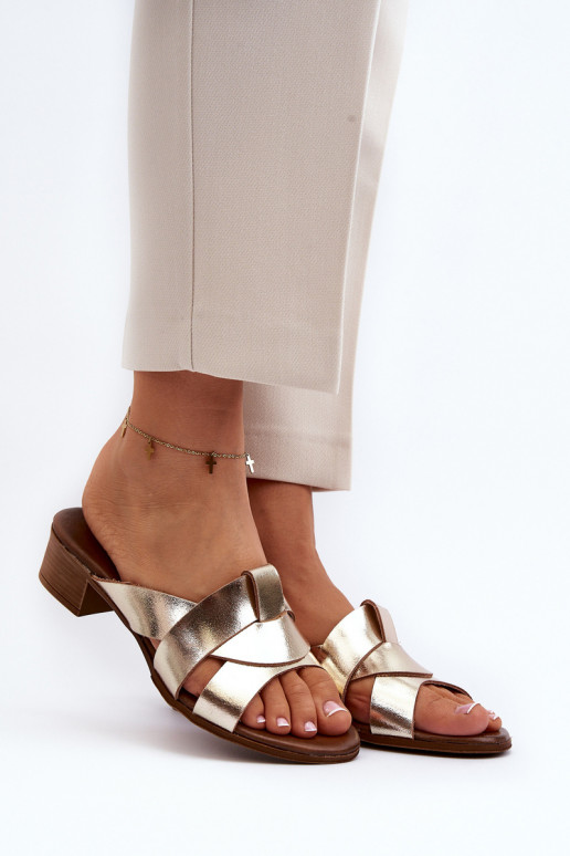 Zazoo 40236 Lederhausschuhe Feminin Auf niedrigem Absatz goldene Farbe