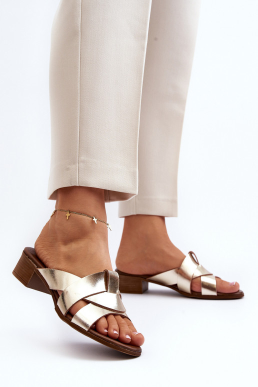 Zazoo 40236 Lederhausschuhe Feminin Auf niedrigem Absatz goldene Farbe