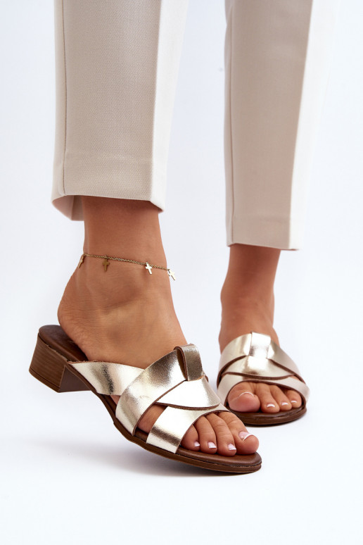 Zazoo 40236 Lederhausschuhe Feminin Auf niedrigem Absatz goldene Farbe