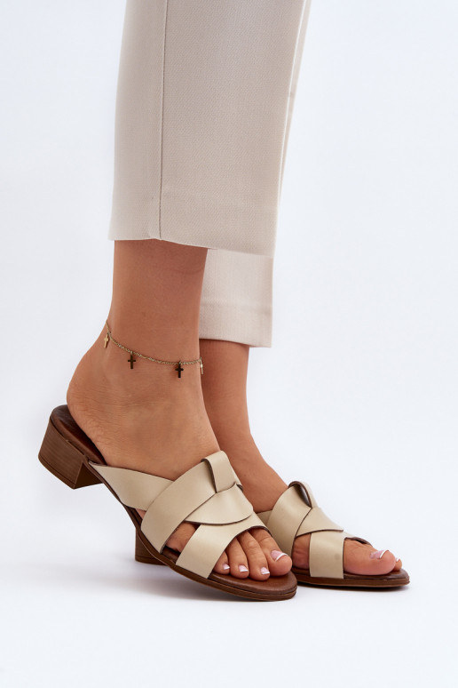 Zazoo 40236 Lederhausschuhe Feminin Auf niedrigem Absatz Beige