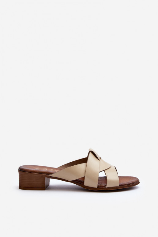 Zazoo 40236 Lederhausschuhe Feminin Auf niedrigem Absatz Beige