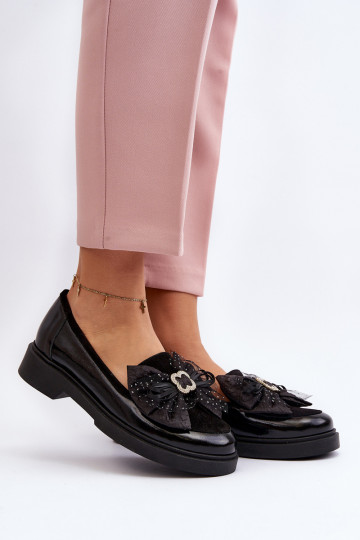 Feminin Lackierte Mokassins mit Bändern Laura Messi 2786 schZuarze Farbe 2