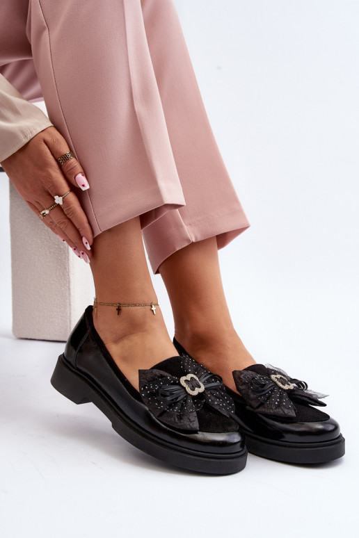 Feminin Lackierte Mokassins mit Bändern Laura Messi 2786 schZuarze Farbe Feminin Lackierte Mokassins mit Bändern Laura Messi 2786 schZuarze Farbe