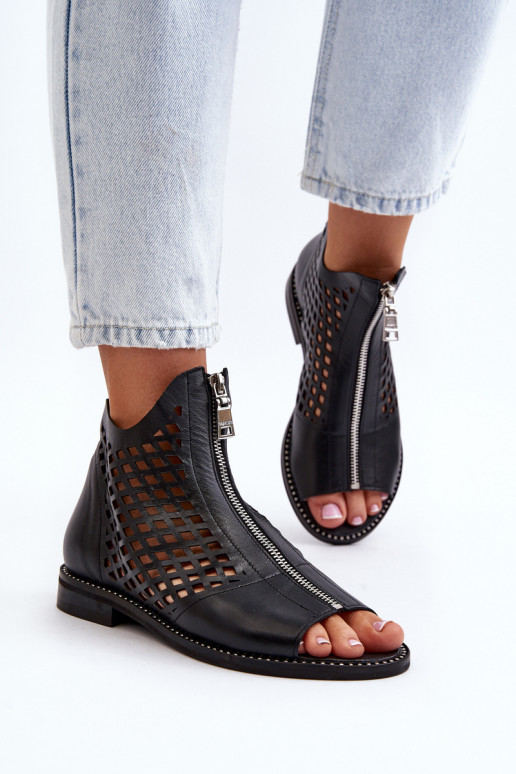 Zazoo 977/L Haut Durchbrochene Sandalen Zum Schloss schZuarze Farbe Zazoo 977/L Haut Durchbrochene Sandalen Zum Schloss schZuarze Farbe