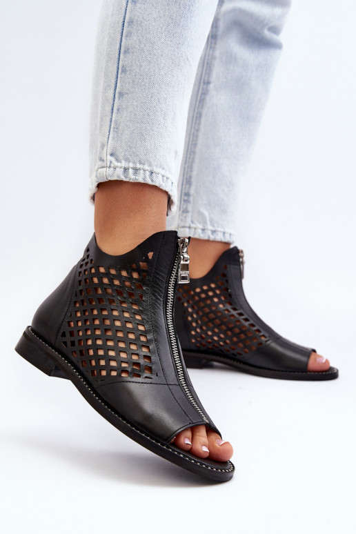 Zazoo 977/L Haut Durchbrochene Sandalen Zum Schloss schZuarze Farbe Zazoo 977/L Haut Durchbrochene Sandalen Zum Schloss schZuarze Farbe