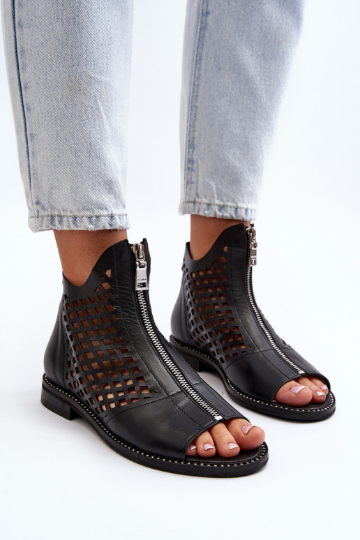 Zazoo 977/L Haut Durchbrochene Sandalen Zum Schloss schZuarze Farbe Zazoo 977/L Haut Durchbrochene Sandalen Zum Schloss schZuarze Farbe