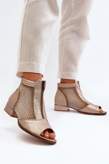 Haut Damenstiefel mit breiten AbsätzenOdkrytymi Palcami Es mussciejka 06413-25 goldene Farbe