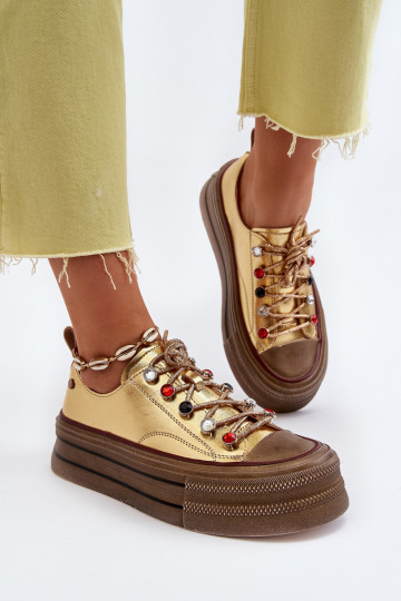 Frauen Schuhe mit einer Plattform GOE NN2N4055 goldene Farbe