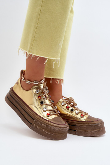 Frauen Schuhe mit einer Plattform GOE NN2N4055 goldene Farbe 2