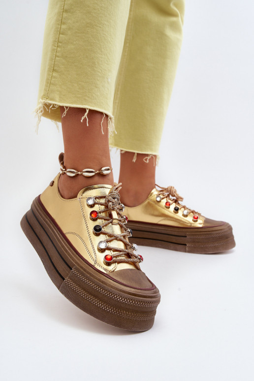 Frauen Schuhe mit einer Plattform GOE NN2N4055 goldene Farbe