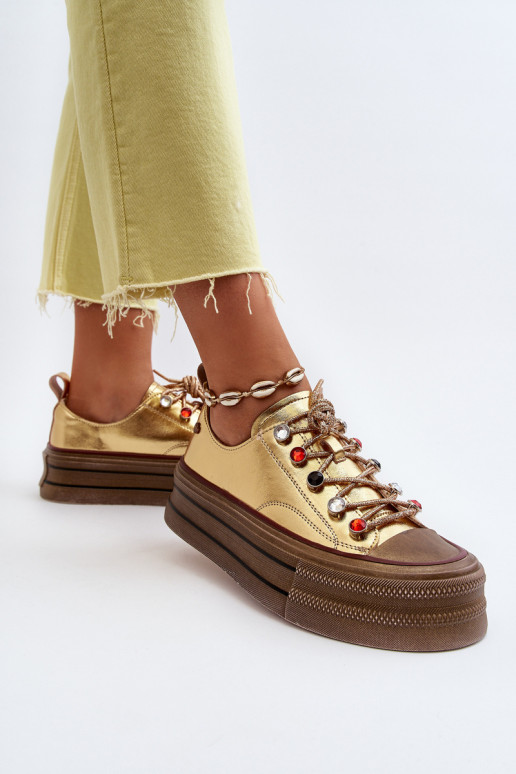 Frauen Schuhe mit einer Plattform GOE NN2N4055 goldene Farbe