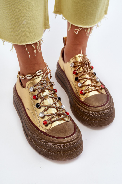 Frauen Schuhe mit einer Plattform GOE NN2N4055 goldene Farbe