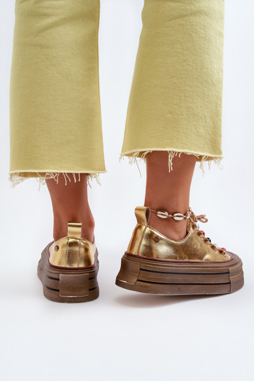 Frauen Schuhe mit einer Plattform GOE NN2N4055 goldene Farbe