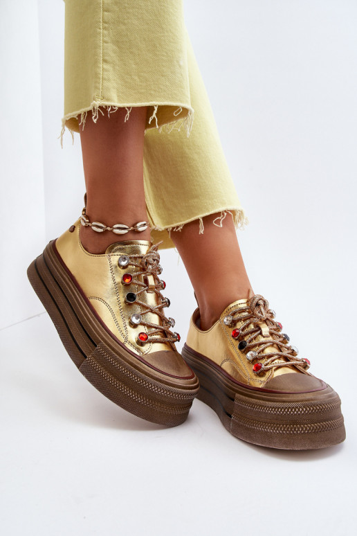 Frauen Schuhe mit einer Plattform GOE NN2N4055 goldene Farbe