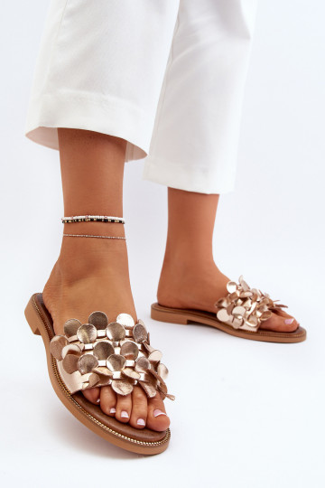 Zazoo 40381 Feminin Lederhausschuhe mit breiten Absätzen goldene Farbe