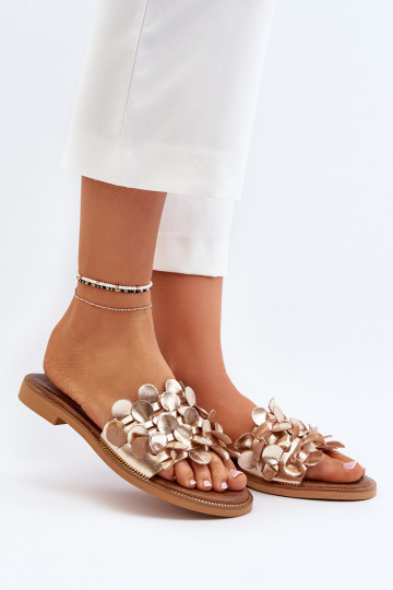 Zazoo 40381 Feminin Lederhausschuhe mit breiten Absätzen goldene Farbe 2