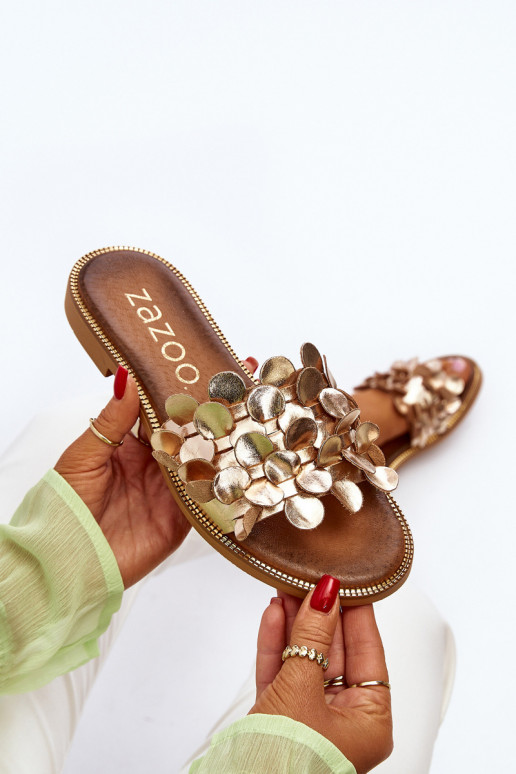 Zazoo 40381 Feminin Lederhausschuhe mit breiten Absätzen goldene Farbe Zazoo 40381 Feminin Lederhausschuhe mit breiten Absätzen goldene Farbe