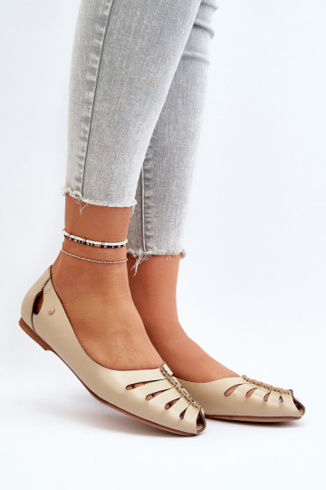 Zazoo 10009 bequeme Ballerinas aus Naturleder in Sandfarbe