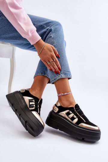 Zazoo 1833 Sneakers Stilvollllschuhe Feminin Haut mit modischer Es mussssivsohle schZuarze Farbe 2