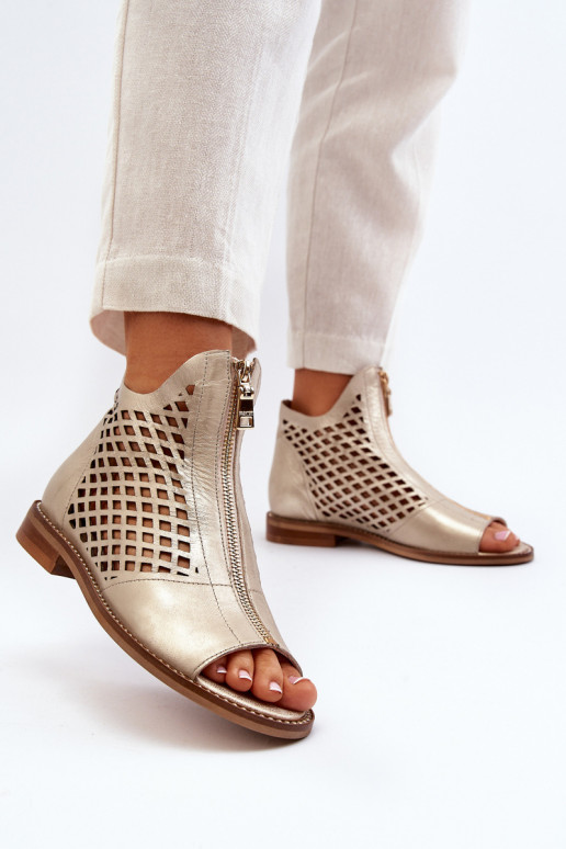 Zazoo 977/L Haut Durchbrochene Sandalen Zum Schloss goldene Farbe Zazoo 977/L Haut Durchbrochene Sandalen Zum Schloss goldene Farbe