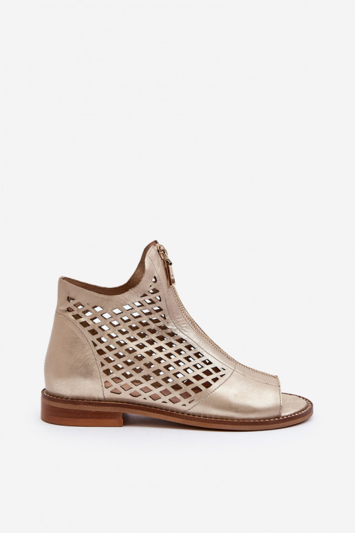 Zazoo 977/L Haut Durchbrochene Sandalen Zum Schloss goldene Farbe Zazoo 977/L Haut Durchbrochene Sandalen Zum Schloss goldene Farbe