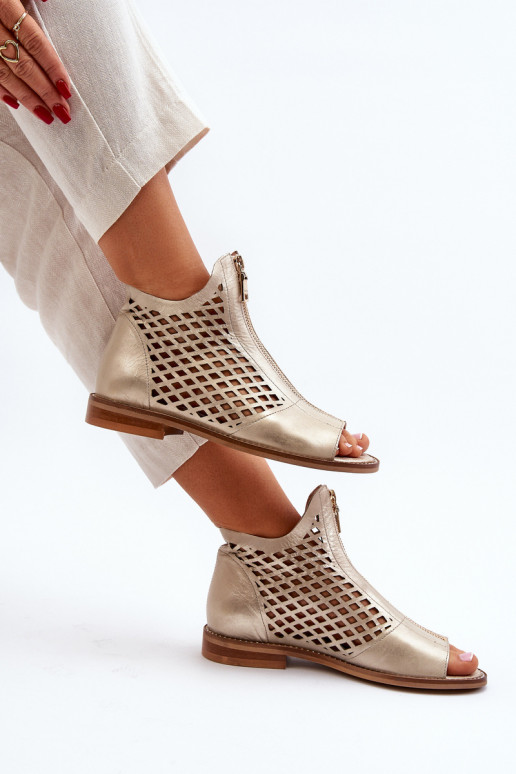 Zazoo 977/L Haut Durchbrochene Sandalen Zum Schloss goldene Farbe Zazoo 977/L Haut Durchbrochene Sandalen Zum Schloss goldene Farbe