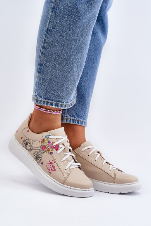 Zazoo 024/TAMARA Feminin Sneakers Stilvollllschuhe Haut Beige