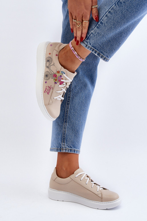 Zazoo 024/TAMARA Feminin Sneakers Stilvollllschuhe Haut Beige