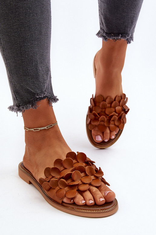 Zazoo 40381 Feminin Lederhausschuhe mit breiten Absätzen braune Farbe Zazoo 40381 Feminin Lederhausschuhe mit breiten Absätzen braune Farbe