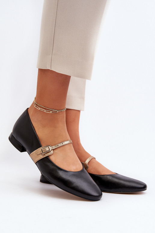 Ballerinas Feminin mit breiten Absätzen Laura Messi 2774 schZuarze Farbe