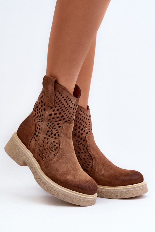 Zazoo 3470 INildlederschuhe Feminin mit breiten Absätzen mit durchbrochenen Elementen braune Farbe