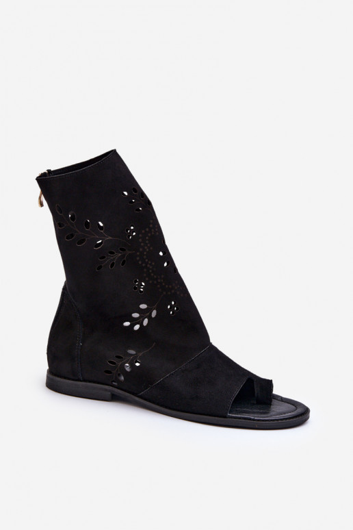 Zazoo 3437 Feminin INildledersandalen mit einem Stiefel Zum Schloss schZuarze Farbe