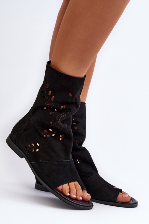 Zazoo 3437 Feminin INildledersandalen mit einem Stiefel Zum Schloss schZuarze Farbe