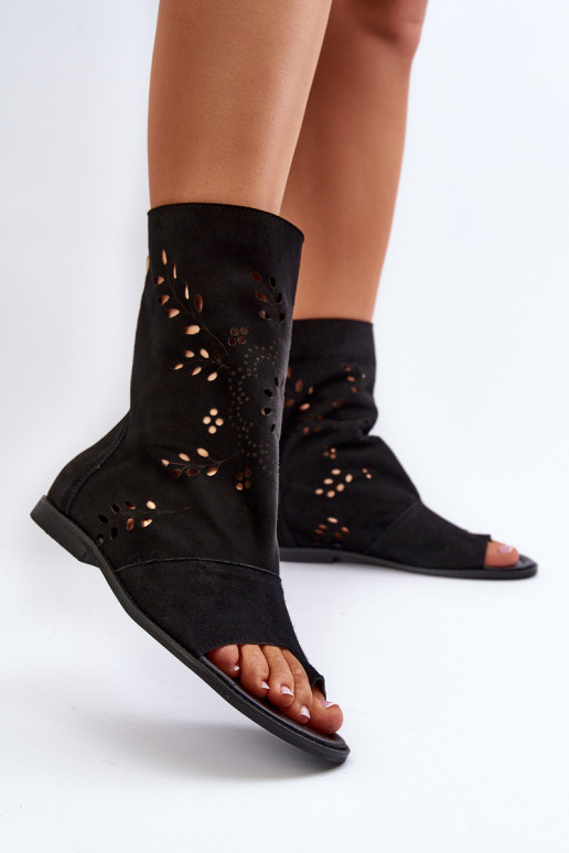 Zazoo 3437 Feminin INildledersandalen mit einem Stiefel Zum Schloss schZuarze Farbe