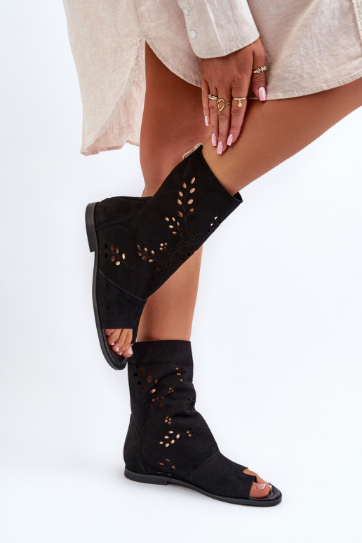 Zazoo 3437 Feminin INildledersandalen mit einem Stiefel Zum Schloss schZuarze Farbe