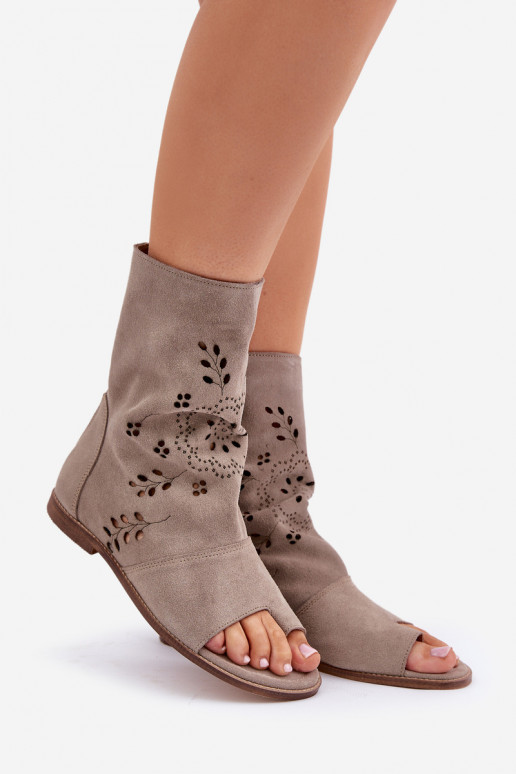 Zazoo 3437 Feminin INildledersandalen mit einem Stiefel Zum Schloss Beige