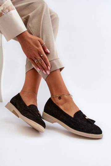 Zazoo 3420 INildledermokassins Feminin mit breiten Absätzen schZuarze Farbe 2