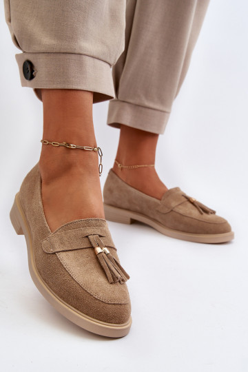 Zazoo 3420 Frauen Wildleder Mokassins mit breiten Absätzen in Sand