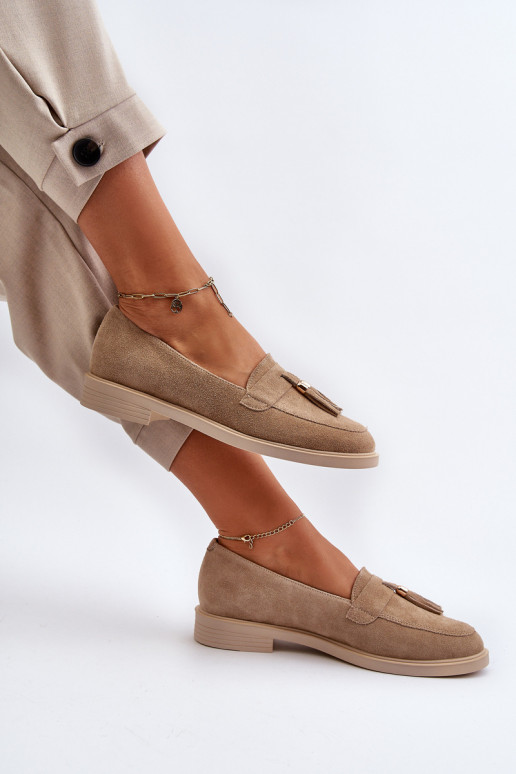 Zazoo 3420 INildledermokassins Feminin mit breiten Absätzen Beige Zazoo 3420 INildledermokassins Feminin mit breiten Absätzen Beige