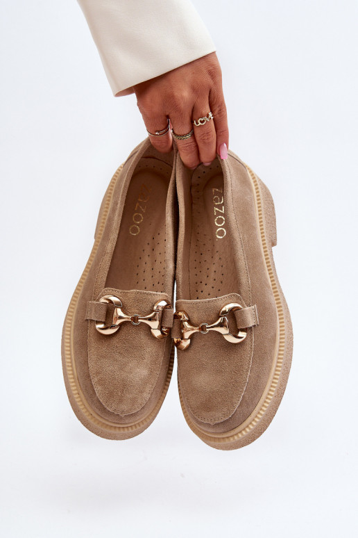 Zazoo 3429 INildledermokassins Feminin mit Ornamenten Beige