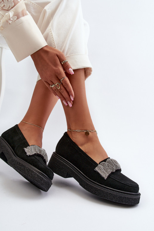 Zazoo 3419 Mokassins für Damen aus INildleder Mit Zierband schZuarze Farbe