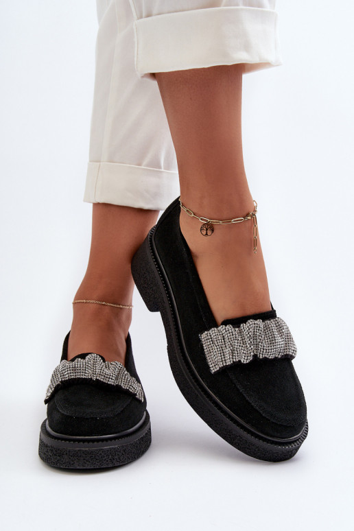 Zazoo 3419 Mokassins für Damen aus INildleder Mit Zierband schZuarze Farbe