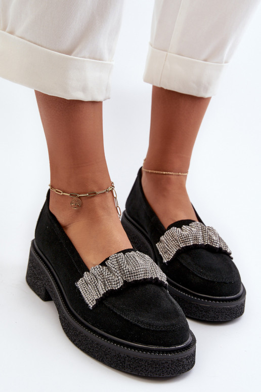 Zazoo 3419 Mokassins für Damen aus INildleder Mit Zierband schZuarze Farbe