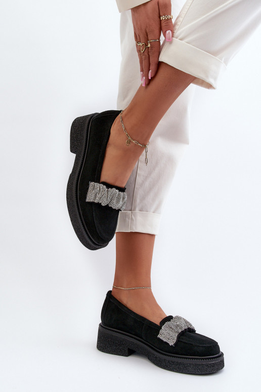 Zazoo 3419 Mokassins für Damen aus INildleder Mit Zierband schZuarze Farbe